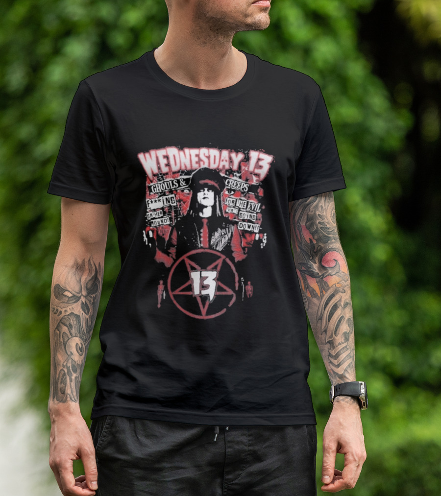 Wednesday 13 Ghouls Creeps Blood Spattered Pentagram 13 T-Shirt