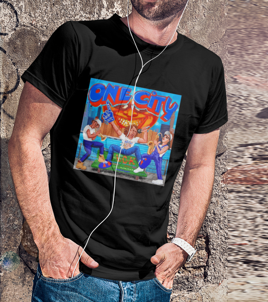 ONE CITY NYC DugLust Jazz Trio Band Performing In New York City With Skyscrapers And Music Players T-Shirt
