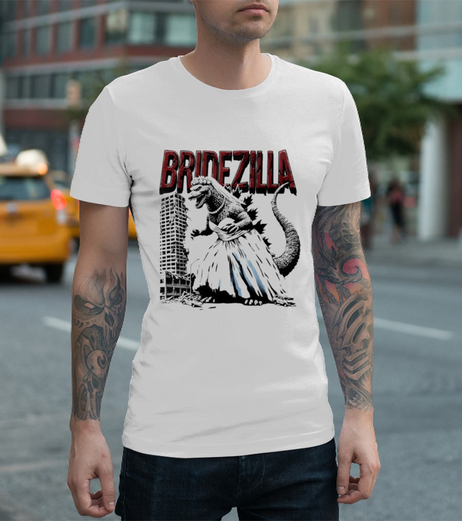 Bridezilla Godzilla Wedding City Monster Scene T-Shirt