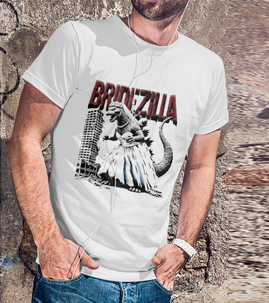 Bridezilla Godzilla Wedding City Monster Scene T-Shirt