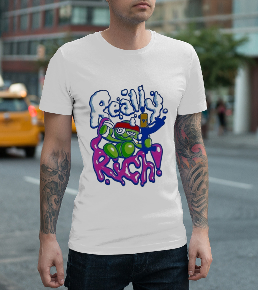 Really Rich Frog With Red Headband And Bottle T-Shirt