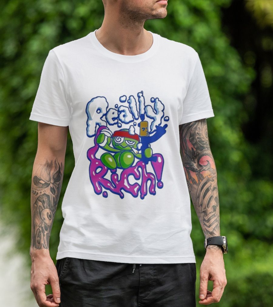 Really Rich Frog With Red Headband And Bottle T-Shirt