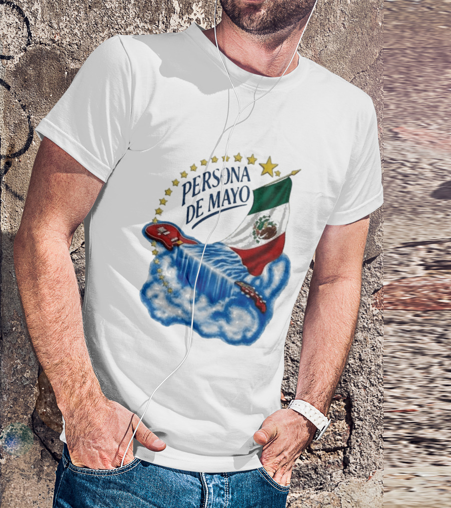 Persona De Mayo Mexican Flag Guitar Waterfall Stars T-Shirt