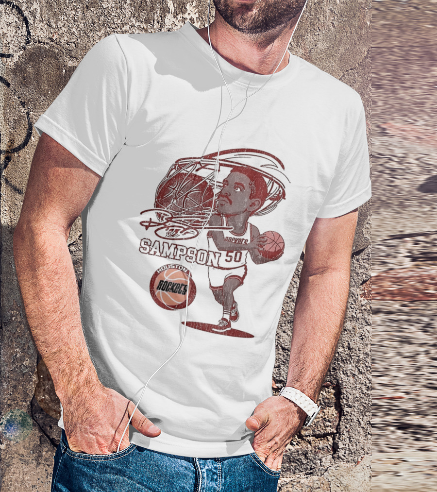 Ralph Sampson Houston Rockets NBA Caricature Basketball Player T-Shirt