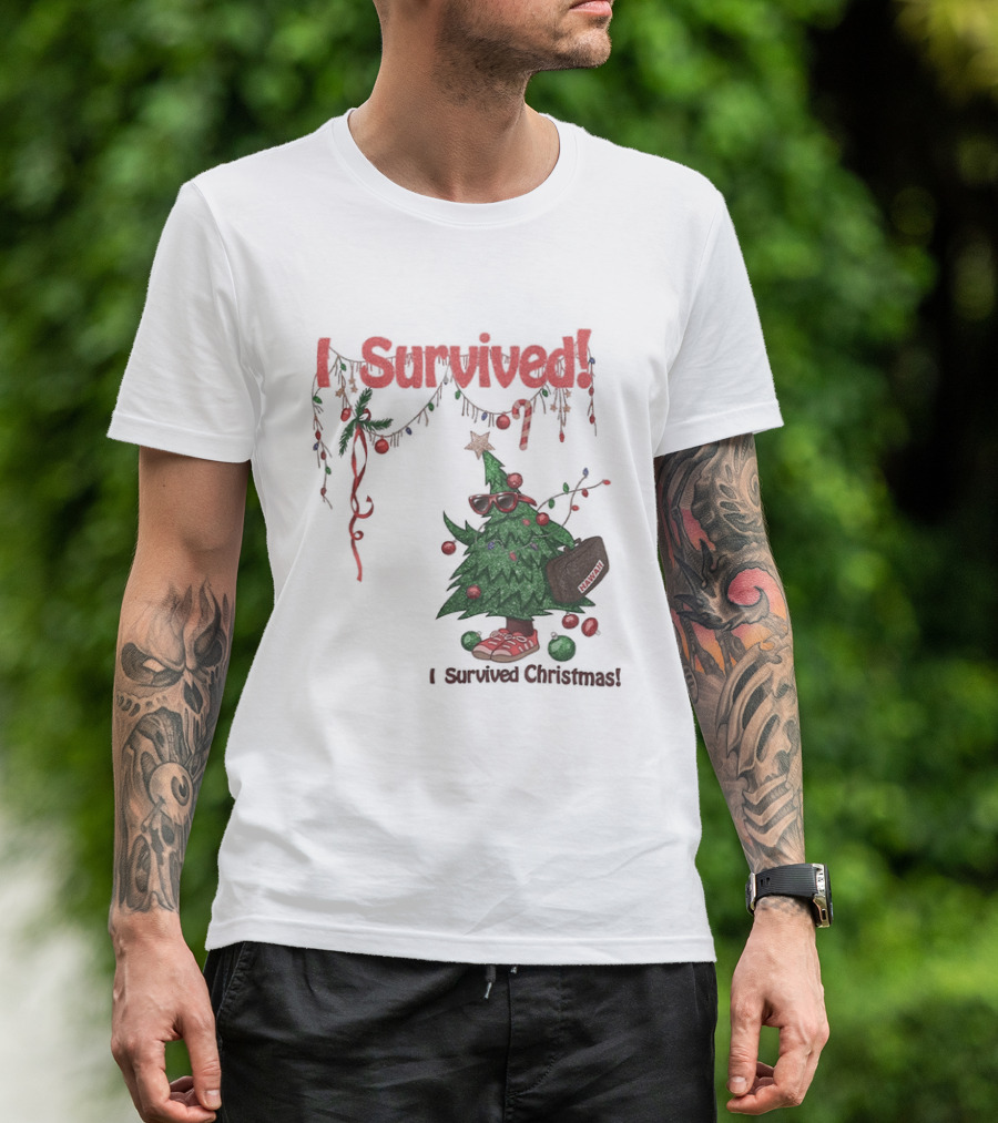 I Survived Christmas Funny Holiday Tree Celebration T-Shirt