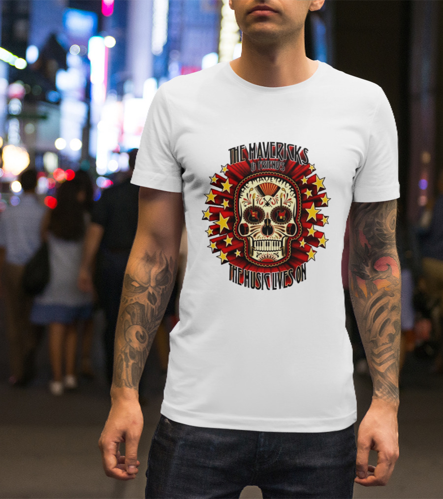 The Mavericks The Music Lives On 2026 Tour Dates Sugar Skull Stars Guitar T-Shirt