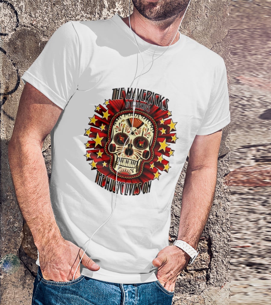 The Mavericks The Music Lives On 2026 Tour Dates Sugar Skull Stars Guitar T-Shirt