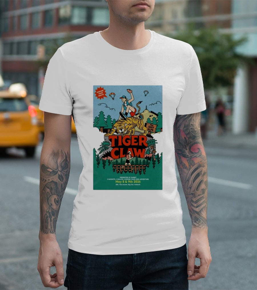 Choose Your Route Tiger Claw May 8 9 2026 3 Summits Adventure 50k The Ascent Big Cat Ambush T-Shirt