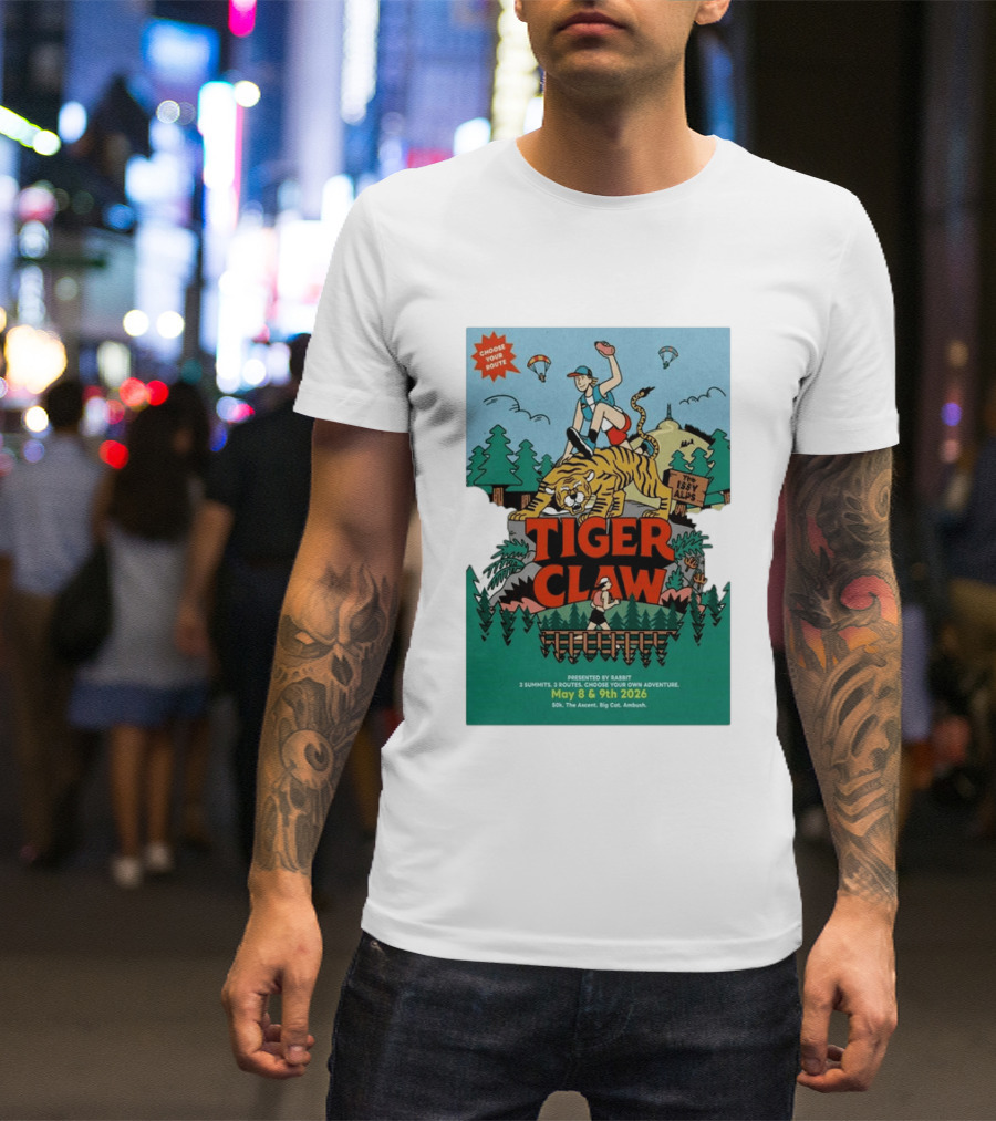 Choose Your Route Tiger Claw May 8 9 2026 3 Summits Adventure 50k The Ascent Big Cat Ambush T-Shirt