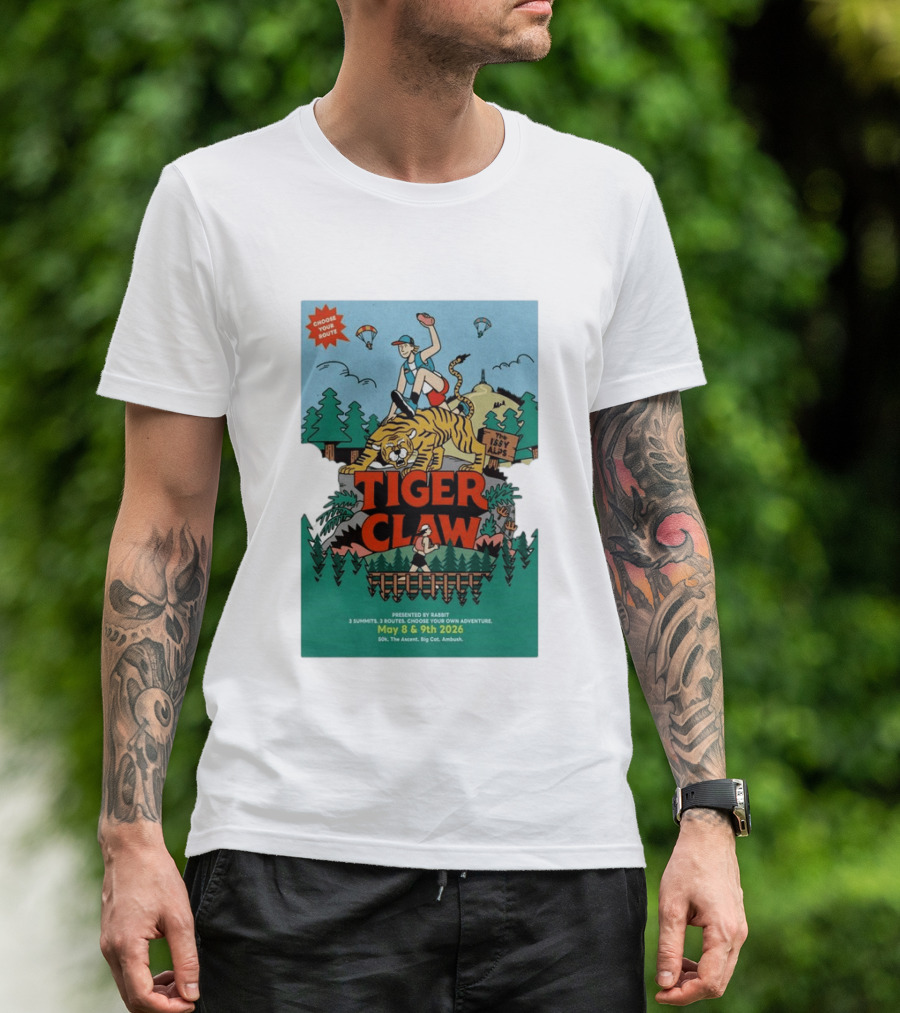Choose Your Route Tiger Claw May 8 9 2026 3 Summits Adventure 50k The Ascent Big Cat Ambush T-Shirt