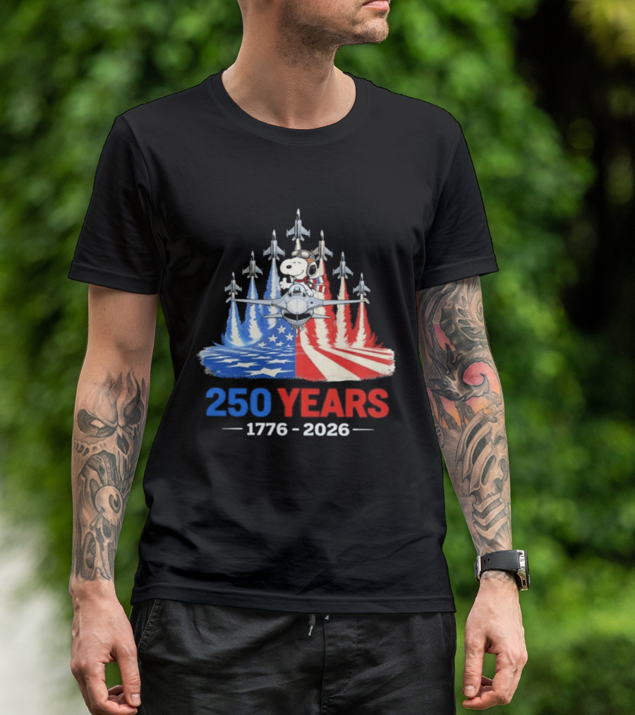 250 Years 1776 2026 Snoopy American Flag Jets T-Shirt