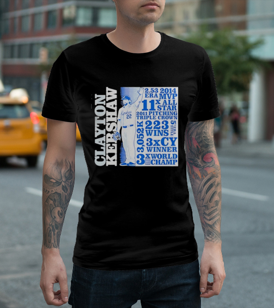 Clayton Kershaw Los Angeles Dodgers 3x World Champ 11x All Star 3x CY Winner 223 Wins T-Shirt