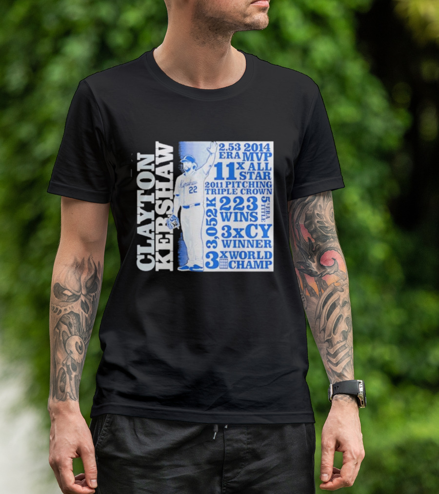 Clayton Kershaw Los Angeles Dodgers 3x World Champ 11x All Star 3x CY Winner 223 Wins T-Shirt