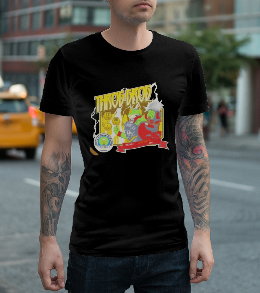 Throg Grog Puddle Gulp Superhero Frog Lightning Hammer Comic T-Shirt