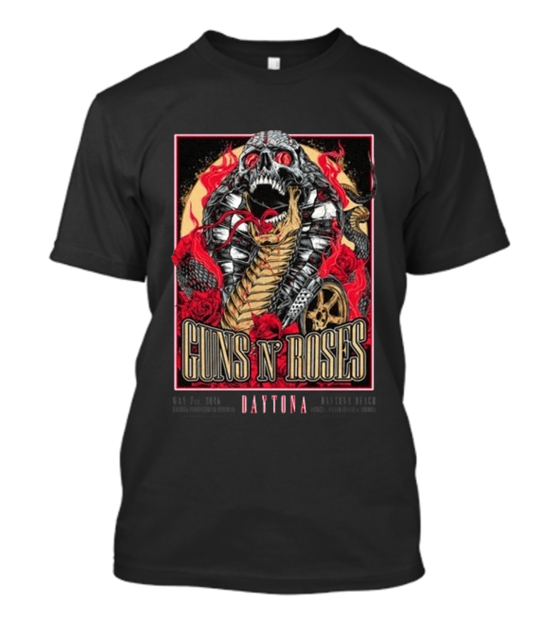 Guns N' Roses May 7 2026 Welcome To Rockville Daytona Beach Festival Skeleton Snake Roses T-Shirt