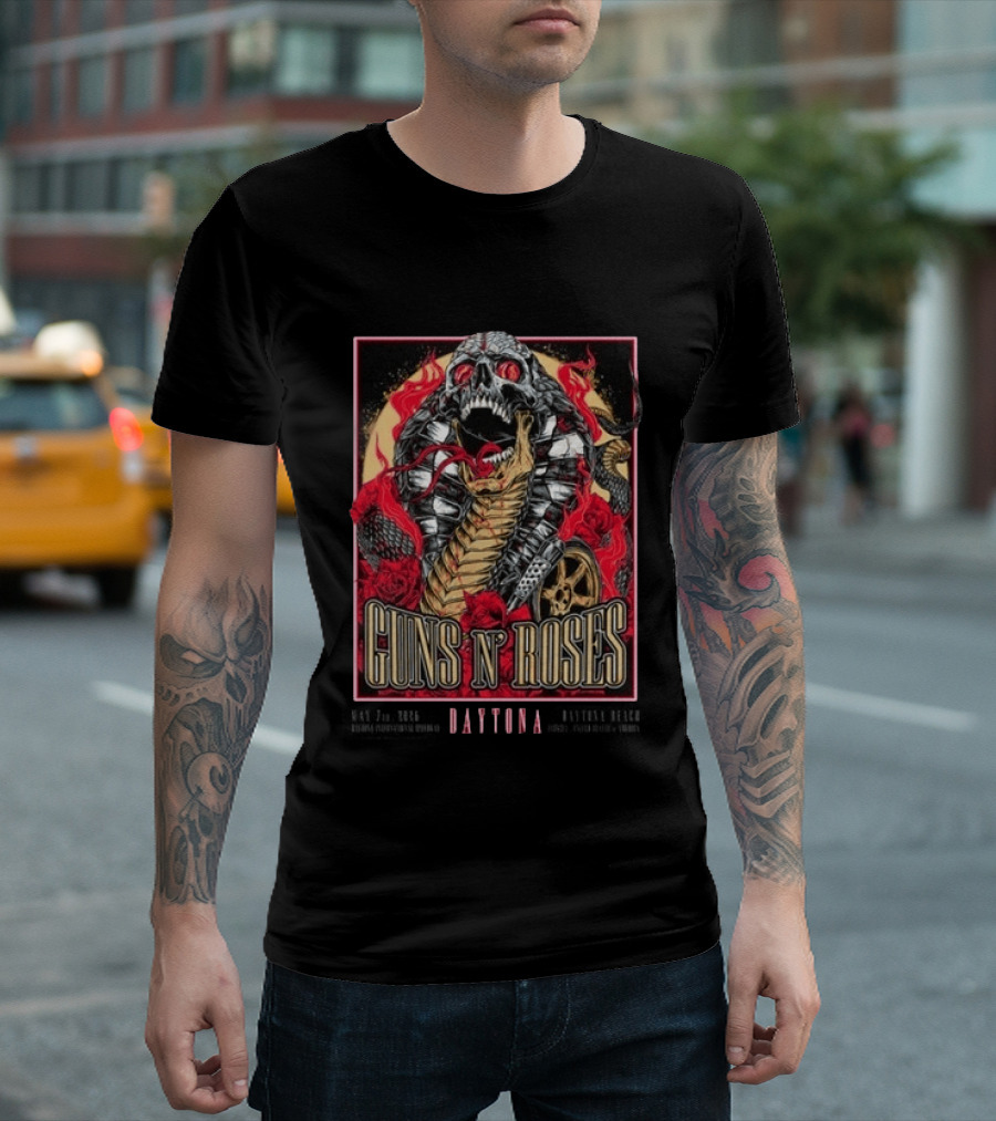 Guns N' Roses May 7 2026 Welcome To Rockville Daytona Beach Festival Skeleton Snake Roses T-Shirt