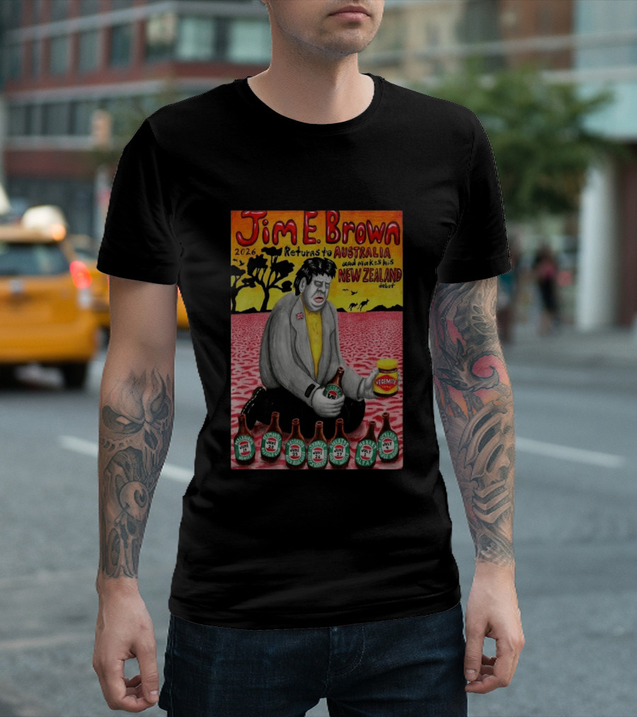 Jim E. Brown 2026 Returns To Australia New Zealand Debut Vegemite T-Shirt