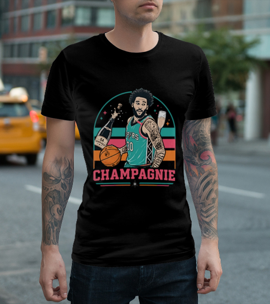 Champagnie Spurs Basketball Number 30 With Champagne Celebration T-Shirt