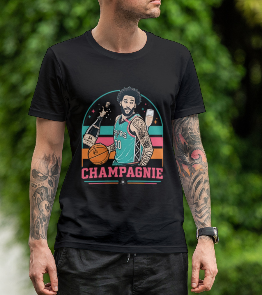 Champagnie Spurs Basketball Number 30 With Champagne Celebration T-Shirt