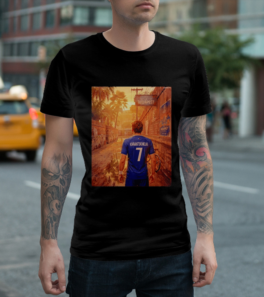 Khvicha Kvaratskhelia #7 Road To Budapest Georgian Footballer Journey T-Shirt