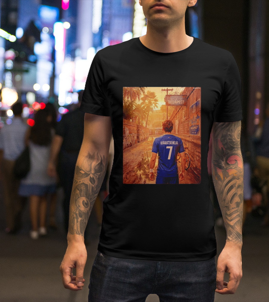 Khvicha Kvaratskhelia #7 Road To Budapest Georgian Footballer Journey T-Shirt