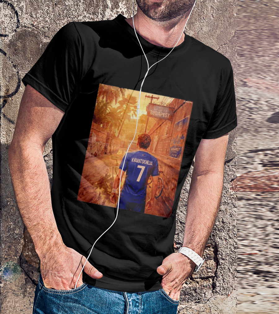 Khvicha Kvaratskhelia #7 Road To Budapest Georgian Footballer Journey T-Shirt