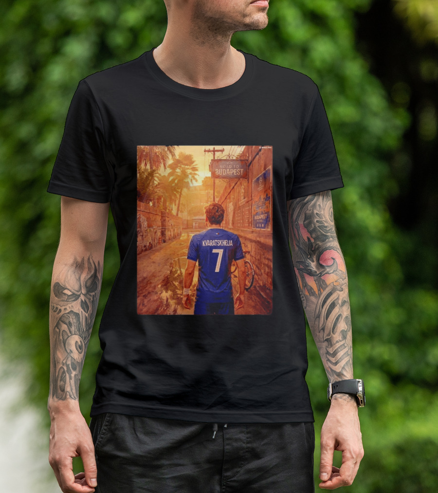 Khvicha Kvaratskhelia #7 Road To Budapest Georgian Footballer Journey T-Shirt