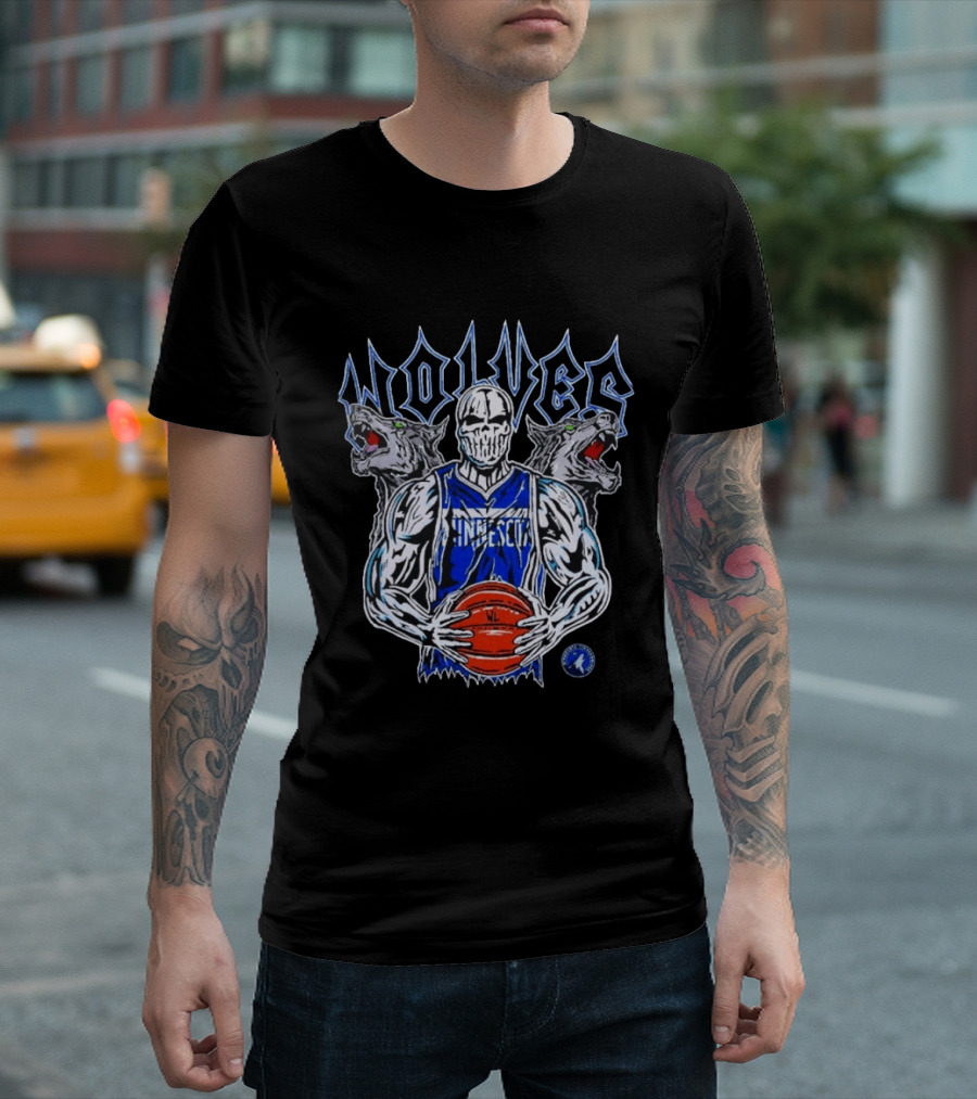 Minnesota Wolves Basketball Skeleton And Fierce Wolves T-Shirt