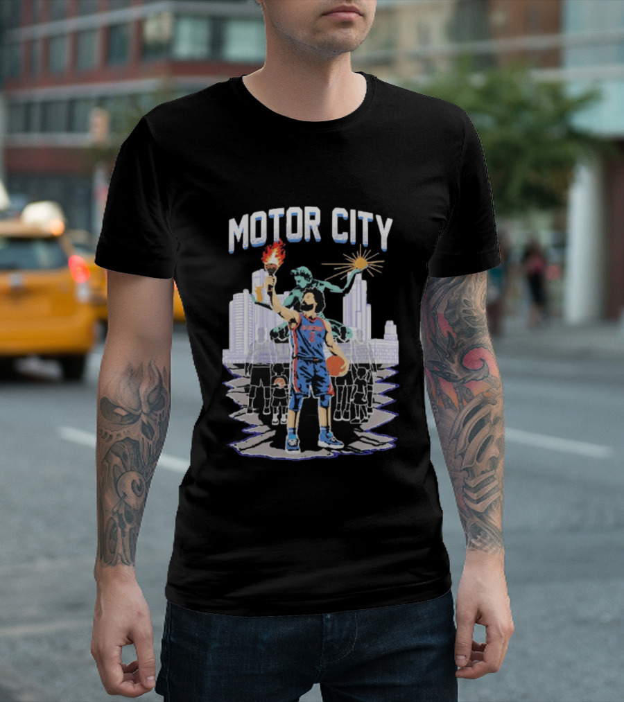 Motor City Detroit Pistons Cade Cunningham Torch Skyline T-Shirt