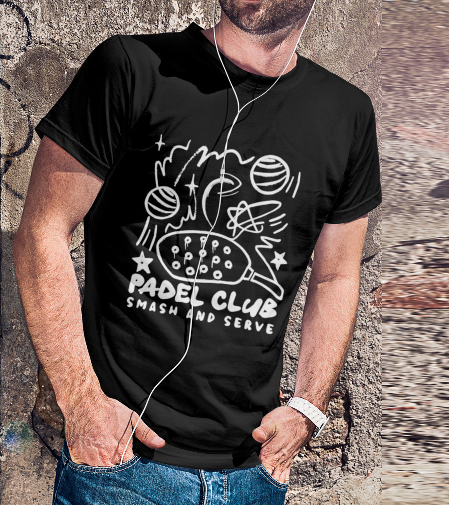 Padel Club Smash And Serve Doodle Tennis Ball Racket Stars T-Shirt