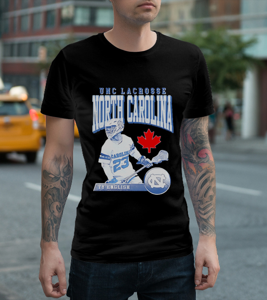 UNC Lacrosse Ty English North Carolina 23 Canadian Maple Leaf T-Shirt