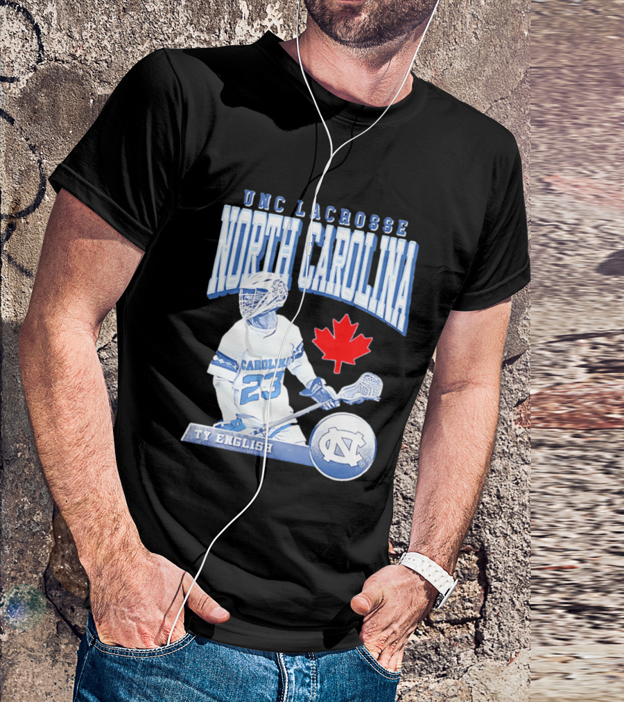UNC Lacrosse Ty English North Carolina 23 Canadian Maple Leaf T-Shirt