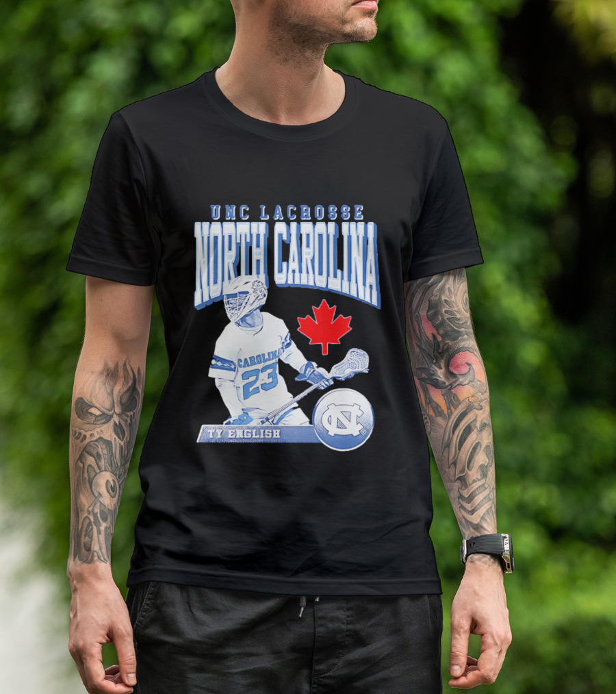 UNC Lacrosse Ty English North Carolina 23 Canadian Maple Leaf T-Shirt