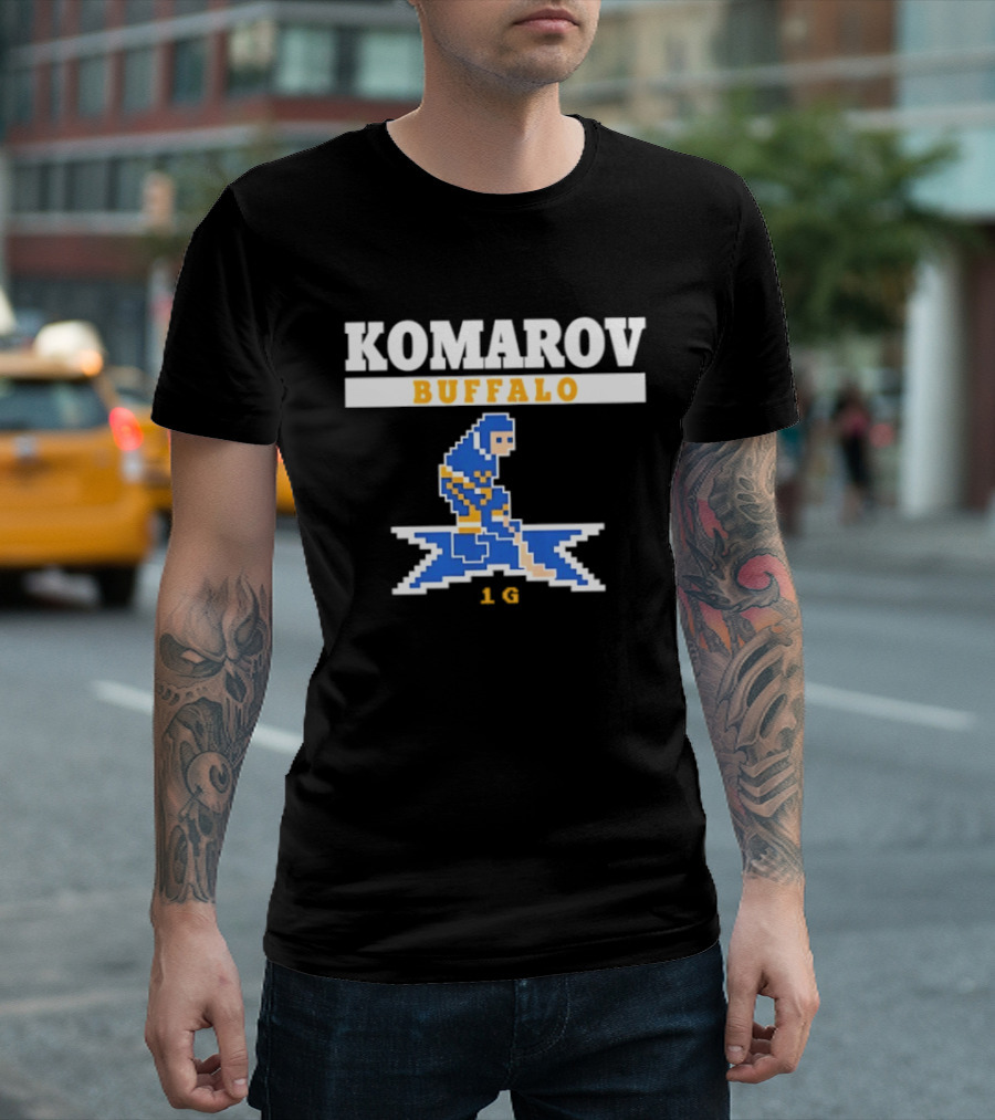 Komarov Buffalo Sabres 76 Hockey Pixel T-Shirt