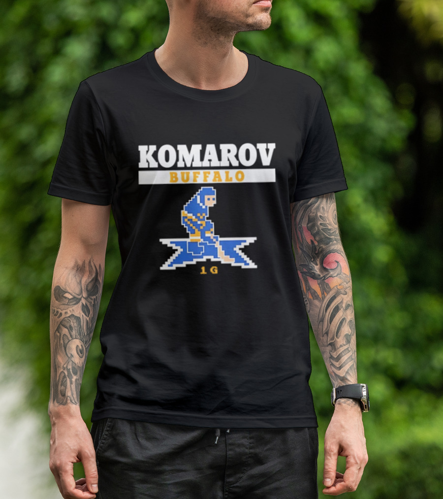 Komarov Buffalo Sabres 76 Hockey Pixel T-Shirt