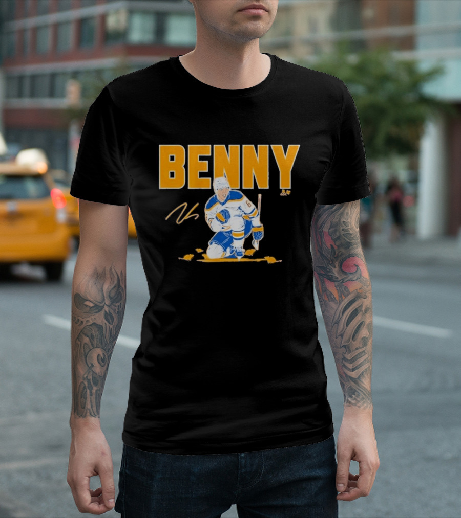 Benny 66 Hockey Player Buffalo Blue And Gold T-Shirt
