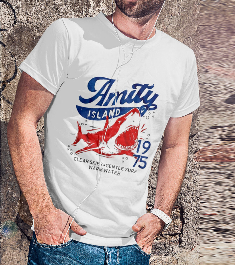 Amity Island 1975 Clear Skies Gentle Surf Warm Water Shark T-Shirt
