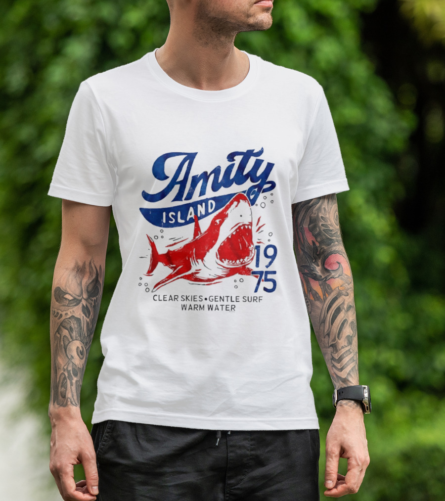 Amity Island 1975 Clear Skies Gentle Surf Warm Water Shark T-Shirt