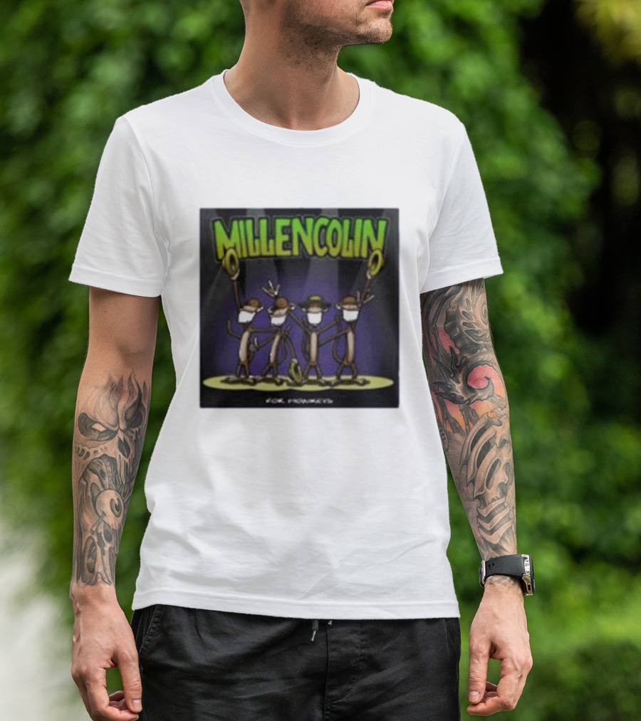 Millencolin For Monkeys Dancing Cartoon Monkeys With Masks And Hats T-Shirt