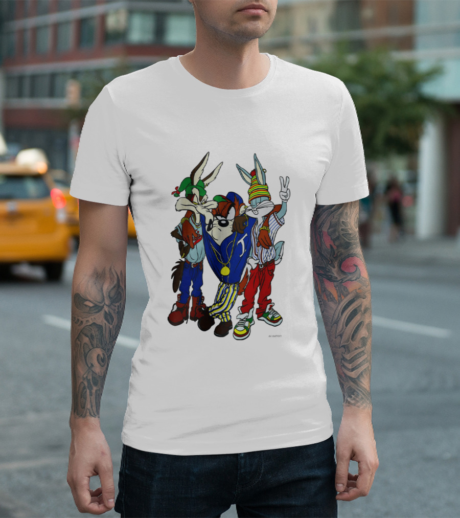 Rare Looney Tunes Hip Hop Bugs Taz Wile E Coyote Peace Sign Pose T-Shirt