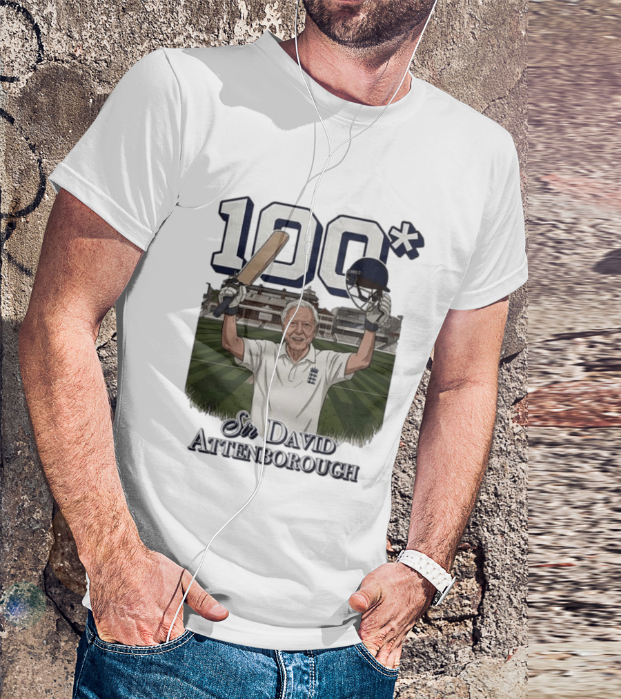 Sir David Attenborough 100 Cricket Legend Batting Milestone T-Shirt