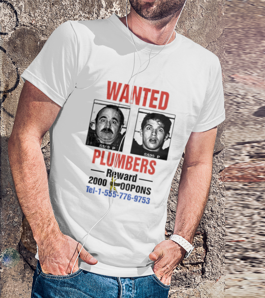 Wanted Plumbers 1993 Super Mario Bros Reward 2000 Koopa Coins Call 1 800 770 8762 T-Shirt