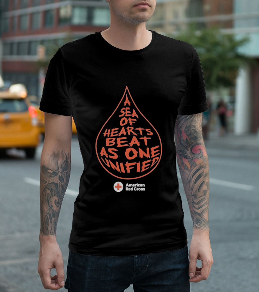 A Sea Of Hearts Beat As One Unified American Red Cross Droplet T-Shirt