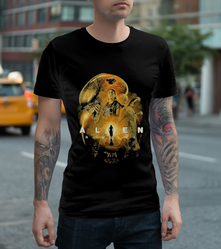 Alien Romulus Xenomorph Collage With Character And Spaceship T-Shirt