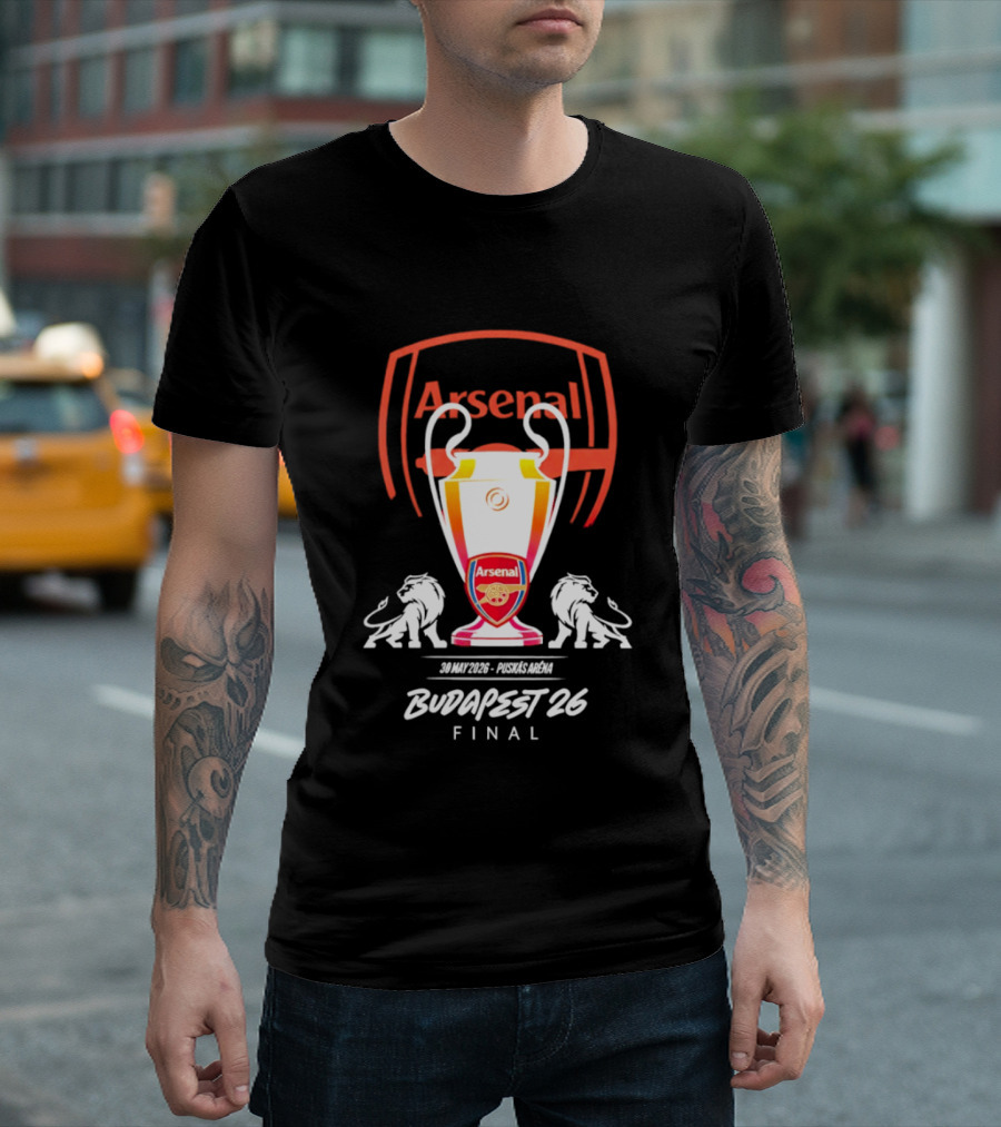 Arsenal Budapest 26 Final Champions League Trophy Lions T-Shirt