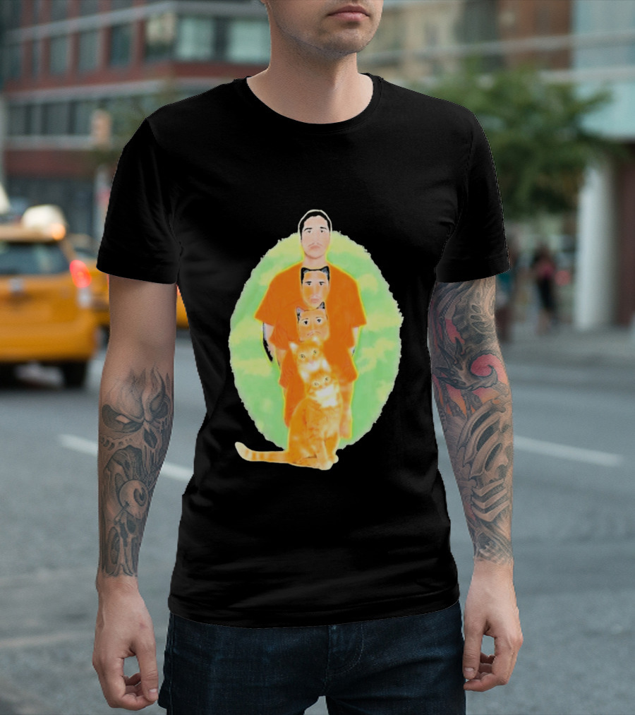 Julian And Logan Julian And Logan Logan Meows With Orange Cat Stack T-Shirt