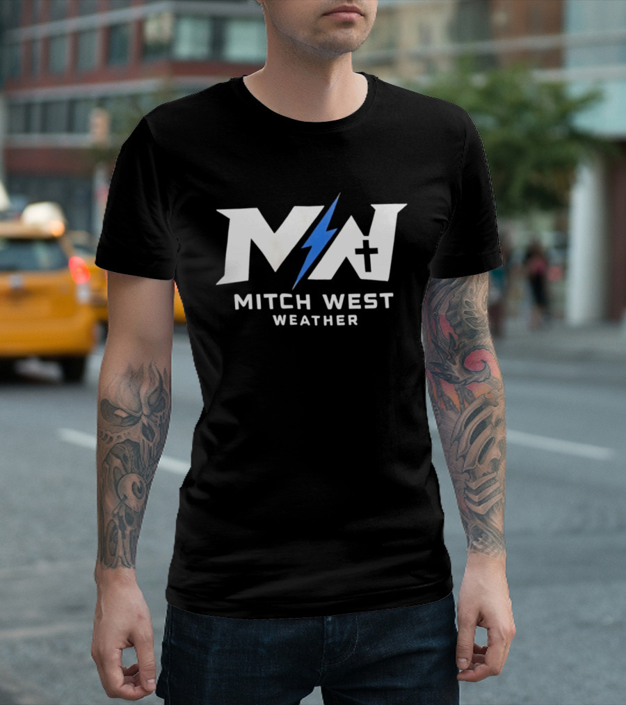 Mitch West Weather MW Blue Lightning Bolt Cross T-Shirt