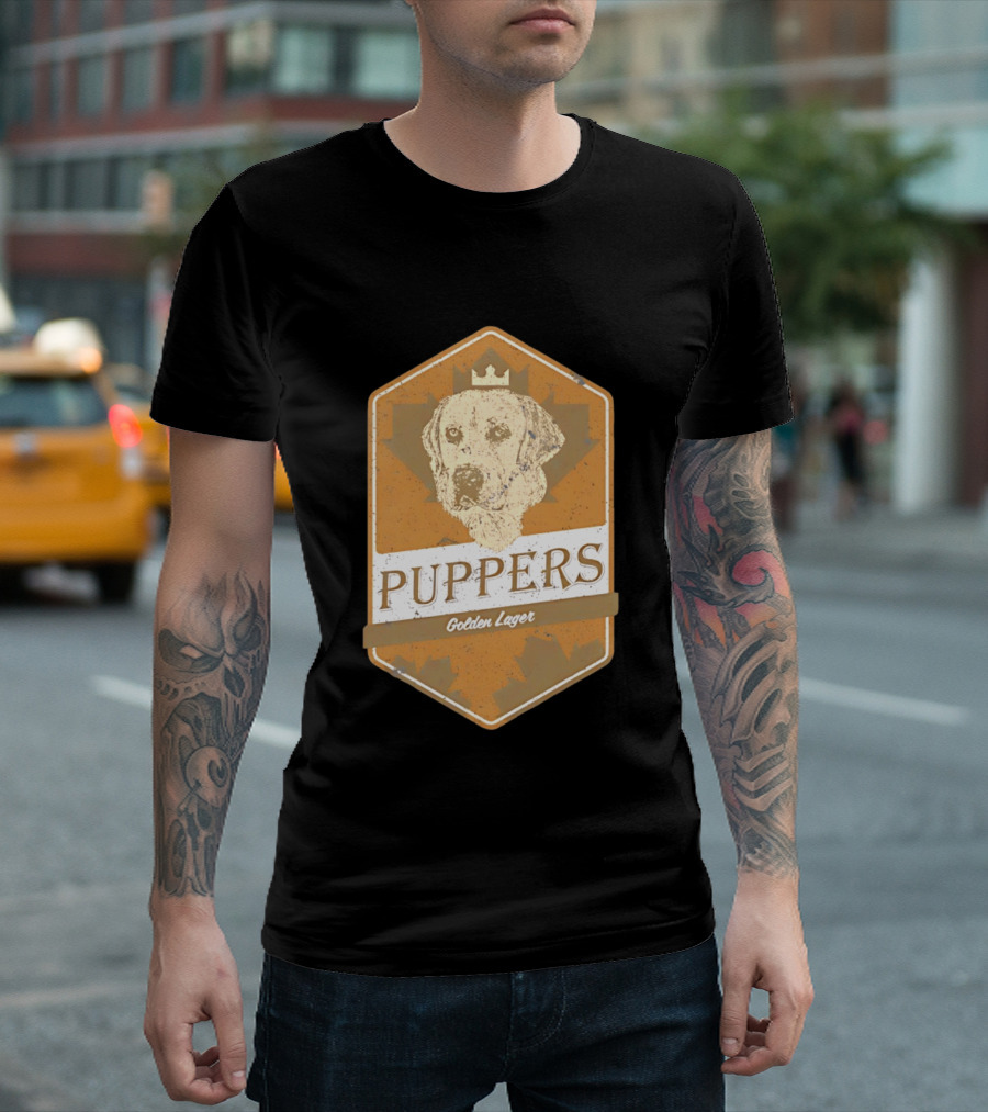 Puppers Golden Lager Dog Label Image With Crown T-Shirt