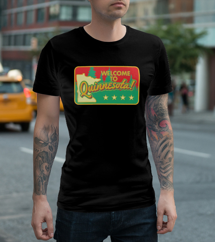 Welcome To Quinnesota State Map Forest Theme With Stars T-Shirt