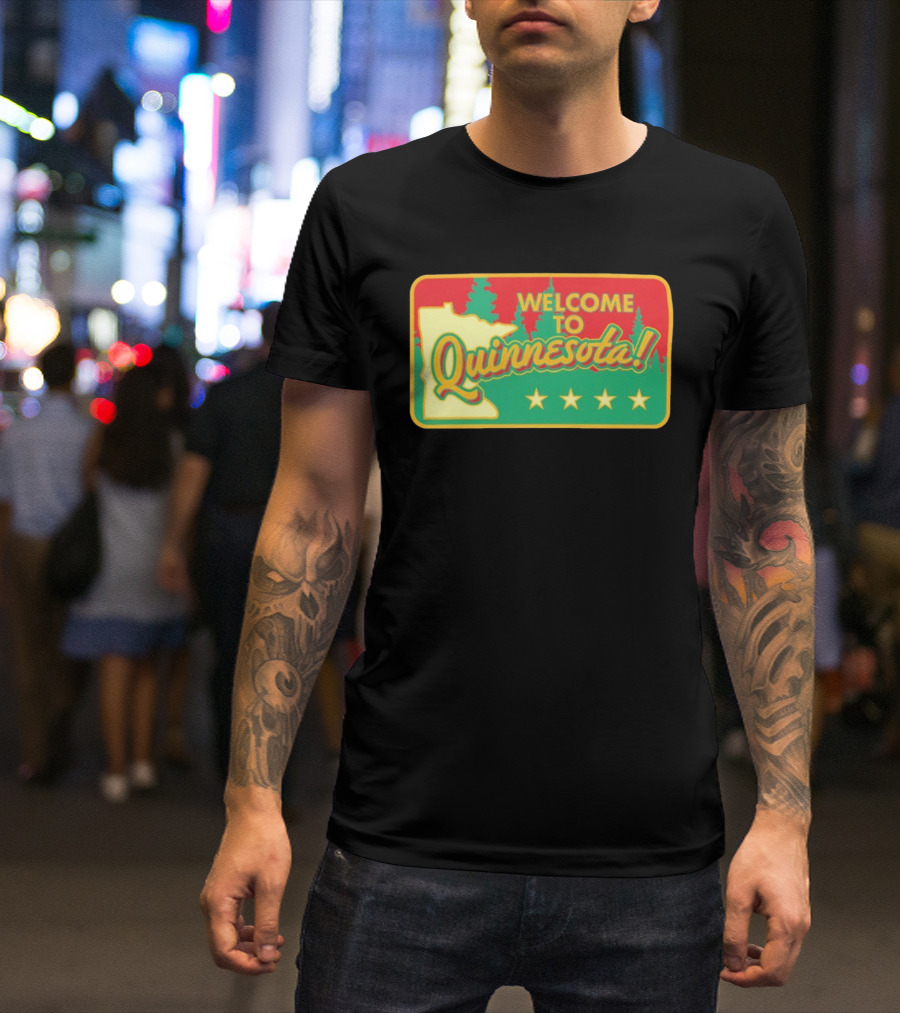 Welcome To Quinnesota State Map Forest Theme With Stars T-Shirt
